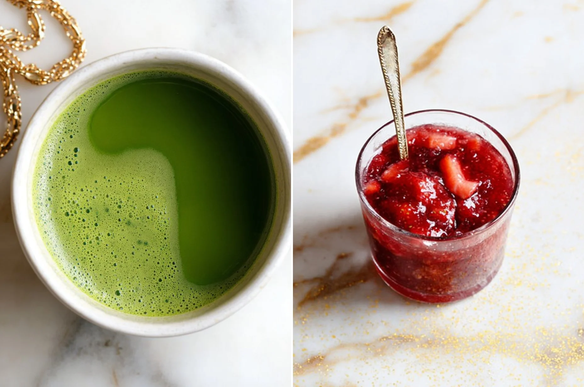 Iced Matcha Latte with Strawberry Cold Foam